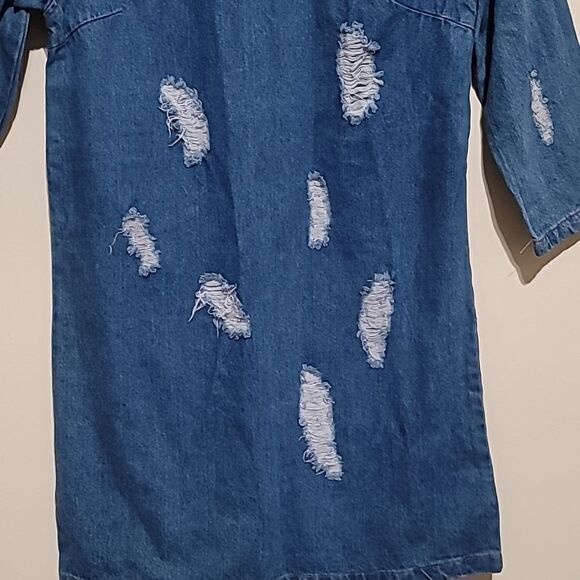 DenimLand Blue Jeans Distress Dress Sz Medium - Picture 6 of 9